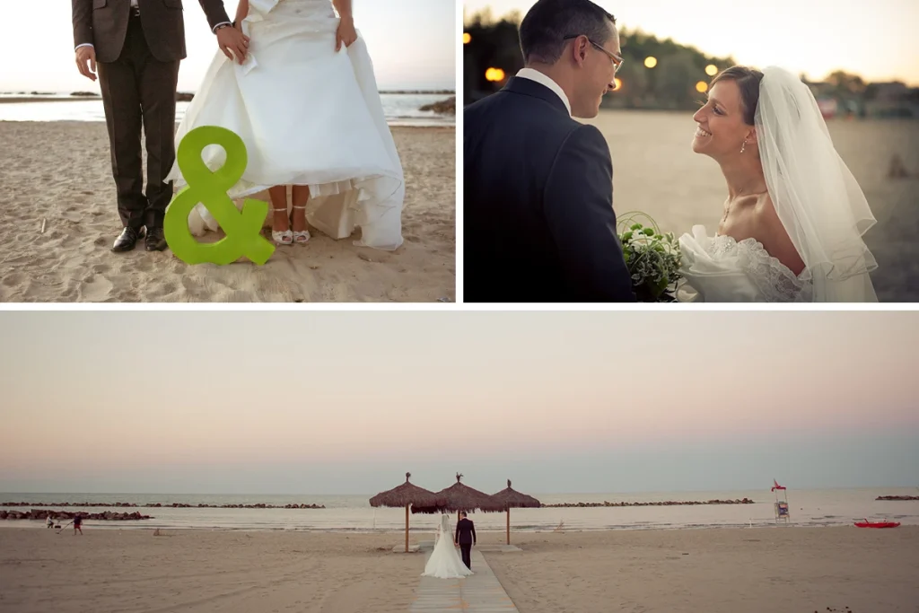 foto di matrimonio con una coppia di sposi sulla spiaggia di Montesilvano