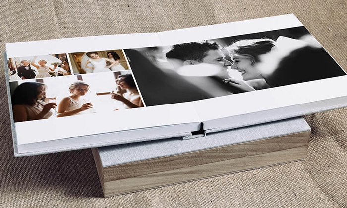 album matrimoniale con scatola in legno massello